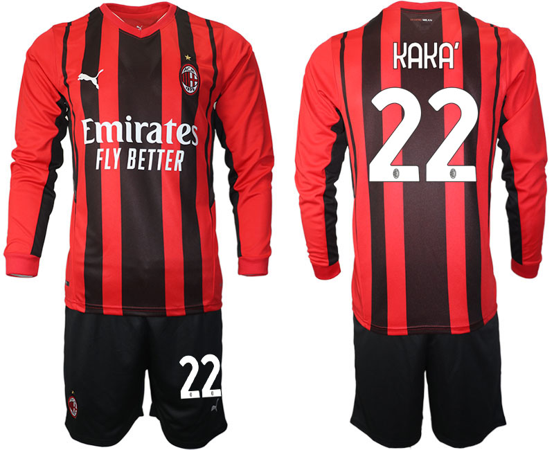 Cheap Men 2021-2022 Club Ac Milan home red Long Sleeve 22 Soccer Jersey